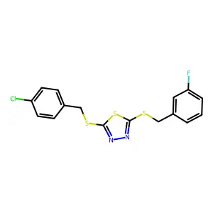 2-[(4-Chlorobenzyl)sulfanyl]-5-[(3-fluorobenzyl)sulfanyl]-1,3,4-thiadiazole structure