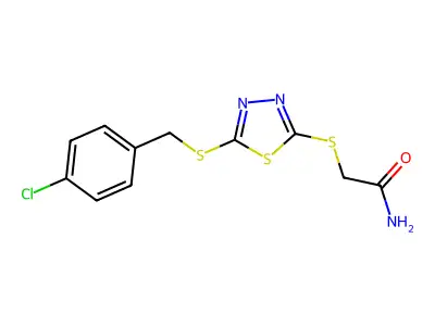 2-((5-((4-Chlorobenzyl)thio)-1,3,4-thiadiazol-2-YL)thio)acetamide structure