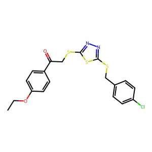 2-[[5-[(4-chlorophenyl)methylsulfanyl]-1,3,4-thiadiazol-2-yl]sulfanyl]-1-(4-ethoxyphenyl)ethanone structure