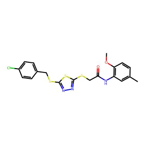 2-({5-[(4-chlorobenzyl)sulfanyl]-1,3,4-thiadiazol-2-yl}sulfanyl)-N-(2-methoxy-5-methylphenyl)acetamide structure