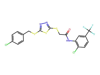 2-({5-[(4-chlorobenzyl)sulfanyl]-1,3,4-thiadiazol-2-yl}sulfanyl)-N-[2-chloro-5-(trifluoromethyl)phenyl]acetamide structure