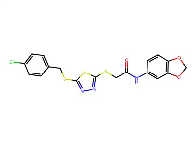 N-(1,3-benzodioxol-5-yl)-2-({5-[(4-chlorobenzyl)sulfanyl]-1,3,4-thiadiazol-2-yl}sulfanyl)acetamide structure