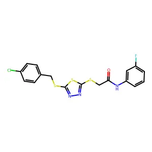 2-({5-[(4-chlorobenzyl)sulfanyl]-1,3,4-thiadiazol-2-yl}sulfanyl)-N-(3-fluorophenyl)acetamide structure