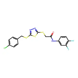2-({5-[(4-chlorobenzyl)sulfanyl]-1,3,4-thiadiazol-2-yl}sulfanyl)-N-(3,4-difluorophenyl)acetamide structure