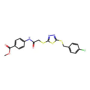 methyl 4-{[({5-[(4-chlorobenzyl)sulfanyl]-1,3,4-thiadiazol-2-yl}sulfanyl)acetyl]amino}benzoate structure