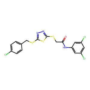 2-({5-[(4-chlorobenzyl)sulfanyl]-1,3,4-thiadiazol-2-yl}sulfanyl)-N-(3,5-dichlorophenyl)acetamide structure