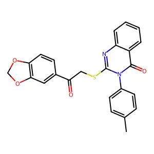 2-{[2-(2H-1,3-benzodioxol-5-yl)-2-oxoethyl]sulfanyl}-3-(4-methylphenyl)-3,4-dihydroquinazolin-4-one structure