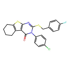 3-(4-chlorophenyl)-2-[(4-fluorobenzyl)sulfanyl]-5,6,7,8-tetrahydro[1]benzothieno[2,3-d]pyrimidin-4(3H)-one structure