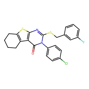 3-(4-chlorophenyl)-2-[(3-fluorobenzyl)sulfanyl]-5,6,7,8-tetrahydro[1]benzothieno[2,3-d]pyrimidin-4(3H)-one structure