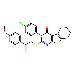 3-(4-chlorophenyl)-2-{[2-(4-methoxyphenyl)-2-oxoethyl]sulfanyl}-5,6,7,8-tetrahydro[1]benzothieno[2,3-d]pyrimidin-4(3H)-one structure