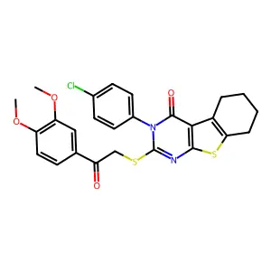 3-(4-chlorophenyl)-2-{[2-(3,4-dimethoxyphenyl)-2-oxoethyl]sulfanyl}-5,6,7,8-tetrahydro[1]benzothieno[2,3-d]pyrimidin-4(3H)-one structure