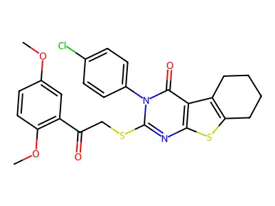 3-(4-chlorophenyl)-2-{[2-(2,5-dimethoxyphenyl)-2-oxoethyl]sulfanyl}-5,6,7,8-tetrahydro[1]benzothieno[2,3-d]pyrimidin-4(3H)-one structure