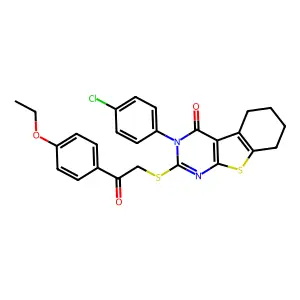 3-(4-chlorophenyl)-2-{[2-(4-ethoxyphenyl)-2-oxoethyl]sulfanyl}-5,6,7,8-tetrahydro[1]benzothieno[2,3-d]pyrimidin-4(3H)-one structure