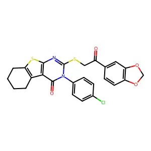 2-{[2-(1,3-benzodioxol-5-yl)-2-oxoethyl]sulfanyl}-3-(4-chlorophenyl)-5,6,7,8-tetrahydro[1]benzothieno[2,3-d]pyrimidin-4(3H)-one structure