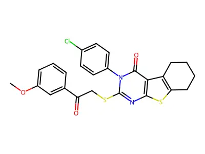 3-(4-chlorophenyl)-2-{[2-(3-methoxyphenyl)-2-oxoethyl]sulfanyl}-5,6,7,8-tetrahydro[1]benzothieno[2,3-d]pyrimidin-4(3H)-one structure
