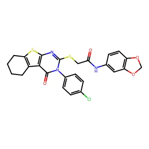 N-(1,3-benzodioxol-5-yl)-2-{[3-(4-chlorophenyl)-4-oxo-3,4,5,6,7,8-hexahydro[1]benzothieno[2,3-d]pyrimidin-2-yl]sulfanyl}acetamide structure