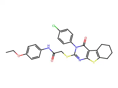 2-{[3-(4-chlorophenyl)-4-oxo-3,4,5,6,7,8-hexahydro[1]benzothieno[2,3-d]pyrimidin-2-yl]sulfanyl}-N-(4-ethoxyphenyl)acetamide structure