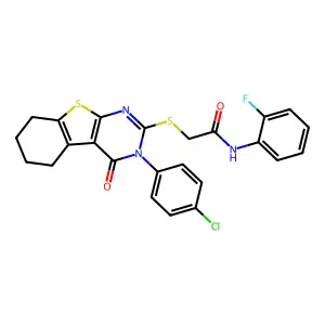 2-{[3-(4-chlorophenyl)-4-oxo-3,4,5,6,7,8-hexahydro[1]benzothieno[2,3-d]pyrimidin-2-yl]sulfanyl}-N-(2-fluorophenyl)acetamide structure