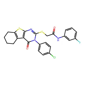 2-{[3-(4-chlorophenyl)-4-oxo-3,4,5,6,7,8-hexahydro[1]benzothieno[2,3-d]pyrimidin-2-yl]sulfanyl}-N-(3-fluorophenyl)acetamide structure