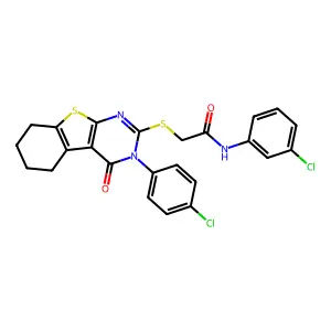 N-(3-chlorophenyl)-2-{[3-(4-chlorophenyl)-4-oxo-3,4,5,6,7,8-hexahydro[1]benzothieno[2,3-d]pyrimidin-2-yl]sulfanyl}acetamide structure