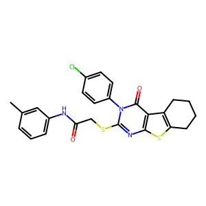 2-{[3-(4-chlorophenyl)-4-oxo-3,4,5,6,7,8-hexahydro[1]benzothieno[2,3-d]pyrimidin-2-yl]sulfanyl}-N-(3-methylphenyl)acetamide structure