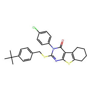 2-[(4-tert-butylbenzyl)sulfanyl]-3-(4-chlorophenyl)-5,6,7,8-tetrahydro[1]benzothieno[2,3-d]pyrimidin-4(3H)-one structure