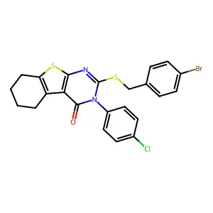 2-[(4-bromobenzyl)sulfanyl]-3-(4-chlorophenyl)-5,6,7,8-tetrahydro[1]benzothieno[2,3-d]pyrimidin-4(3H)-one structure
