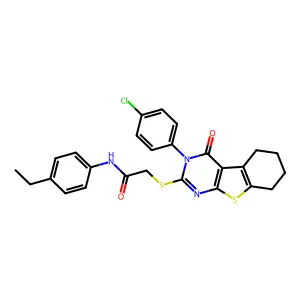 2-{[3-(4-chlorophenyl)-4-oxo-3,4,5,6,7,8-hexahydro[1]benzothieno[2,3-d]pyrimidin-2-yl]sulfanyl}-N-(4-ethylphenyl)acetamide structure