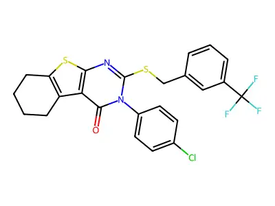 3-(4-chlorophenyl)-2-{[3-(trifluoromethyl)benzyl]sulfanyl}-5,6,7,8-tetrahydro[1]benzothieno[2,3-d]pyrimidin-4(3H)-one structure