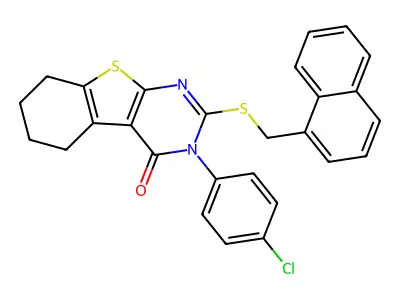 3-(4-chlorophenyl)-2-[(naphthalen-1-ylmethyl)sulfanyl]-5,6,7,8-tetrahydro[1]benzothieno[2,3-d]pyrimidin-4(3H)-one structure