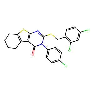 3-(4-chlorophenyl)-2-[(2,4-dichlorobenzyl)sulfanyl]-5,6,7,8-tetrahydro[1]benzothieno[2,3-d]pyrimidin-4(3H)-one structure