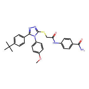 4-[({[5-(4-tert-butylphenyl)-4-(4-methoxyphenyl)-4H-1,2,4-triazol-3-yl]sulfanyl}acetyl)amino]benzamide structure