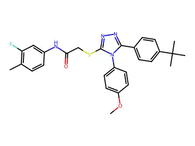 2-{[5-(4-tert-butylphenyl)-4-(4-methoxyphenyl)-4H-1,2,4-triazol-3-yl]sulfanyl}-N-(3-fluoro-4-methylphenyl)acetamide structure