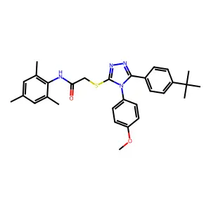 2-{[5-(4-tert-butylphenyl)-4-(4-methoxyphenyl)-4H-1,2,4-triazol-3-yl]sulfanyl}-N-(2,4,6-trimethylphenyl)acetamide structure