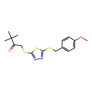 1-[[5-[(4-methoxyphenyl)methylsulfanyl]-1,3,4-thiadiazol-2-yl]sulfanyl]-3,3-dimethylbutan-2-one structure