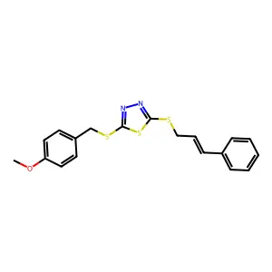 2-(cinnamylthio)-5-((4-methoxybenzyl)thio)-1,3,4-thiadiazole structure