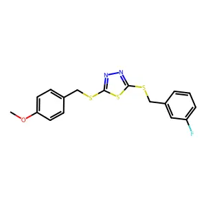 2-[(3-Fluorobenzyl)sulfanyl]-5-[(4-methoxybenzyl)sulfanyl]-1,3,4-thiadiazole structure