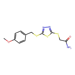 2-((5-((4-Methoxybenzyl)thio)-1,3,4-thiadiazol-2-yl)thio)acetamide structure