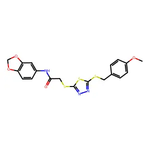 N-(1,3-benzodioxol-5-yl)-2-({5-[(4-methoxybenzyl)sulfanyl]-1,3,4-thiadiazol-2-yl}sulfanyl)acetamide structure