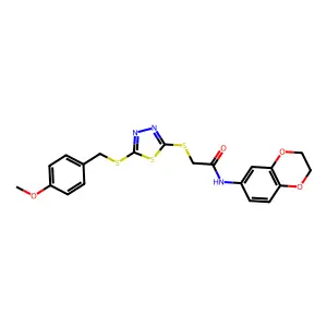 N-(2,3-dihydro-1,4-benzodioxin-6-yl)-2-({5-[(4-methoxybenzyl)sulfanyl]-1,3,4-thiadiazol-2-yl}sulfanyl)acetamide structure