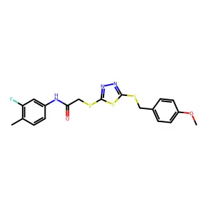 N-(3-fluoro-4-methylphenyl)-2-({5-[(4-methoxybenzyl)sulfanyl]-1,3,4-thiadiazol-2-yl}sulfanyl)acetamide structure