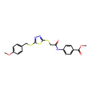 methyl 4-{[({5-[(4-methoxybenzyl)sulfanyl]-1,3,4-thiadiazol-2-yl}sulfanyl)acetyl]amino}benzoate structure