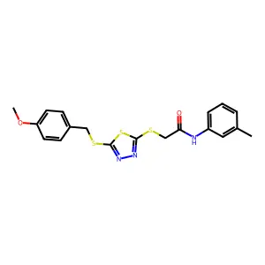 2-({5-[(4-methoxybenzyl)sulfanyl]-1,3,4-thiadiazol-2-yl}sulfanyl)-N-(3-methylphenyl)acetamide structure
