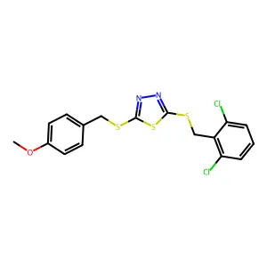 2-[(2,6-dichlorophenyl)methylsulfanyl]-5-[(4-methoxyphenyl)methylsulfanyl]-1,3,4-thiadiazole structure