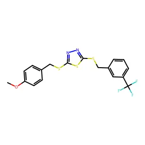 2-[(4-methoxybenzyl)sulfanyl]-5-{[3-(trifluoromethyl)benzyl]sulfanyl}-1,3,4-thiadiazole structure