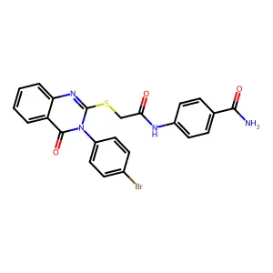 4-[({[3-(4-bromophenyl)-4-oxo-3,4-dihydroquinazolin-2-yl]sulfanyl}acetyl)amino]benzamide structure