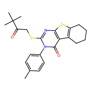 2-[(3,3-dimethyl-2-oxobutyl)sulfanyl]-3-(4-methylphenyl)-5,6,7,8-tetrahydro[1]benzothieno[2,3-d]pyrimidin-4(3H)-one structure