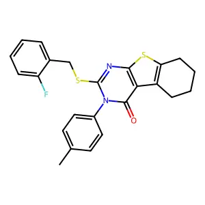 2-[(2-fluorobenzyl)sulfanyl]-3-(4-methylphenyl)-5,6,7,8-tetrahydro[1]benzothieno[2,3-d]pyrimidin-4(3H)-one structure