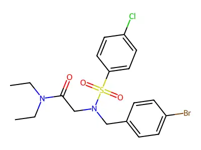 2-[(4-bromophenyl)methyl-(4-chlorophenyl)sulfonylamino]-N,N-diethylacetamide structure