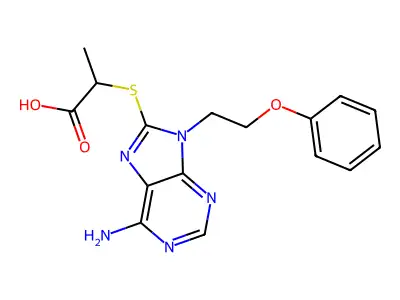 2-{[6-Amino-9-(2-phenoxyethyl)-9H-purin-8-yl]-thio}propanoic acid structure